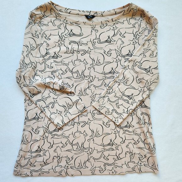 Kitty Cat Print Top Shirt Tan Black Whimsigoth Witchy Halloween Spirit Fairycore - Picture 4 of 15